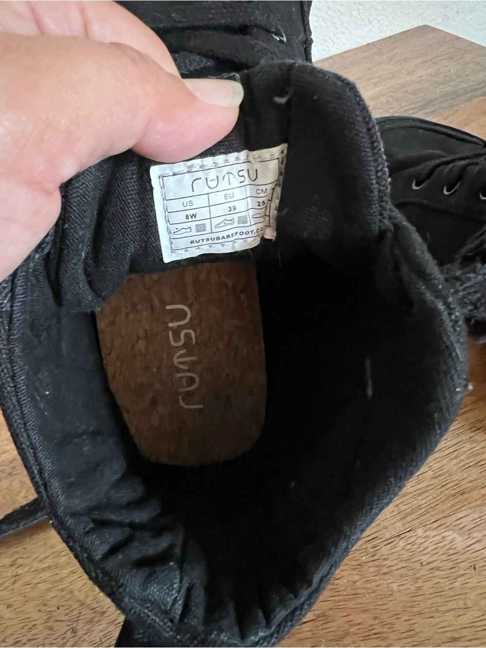 Rutsu Original Barefoot Sneakers High Black & Gum Size 8W - Picture 11 of 14